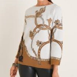 Chain Floral Motifs Boat Neck Pullover Sweater